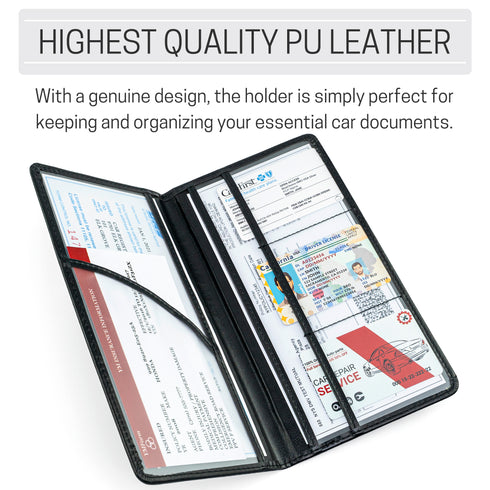 CANOPUS Big Black Car Registration and Insurance Holder, PU Leather Card Holder, Vehicle Glove Box Organizer for Auto, SUV, Truck